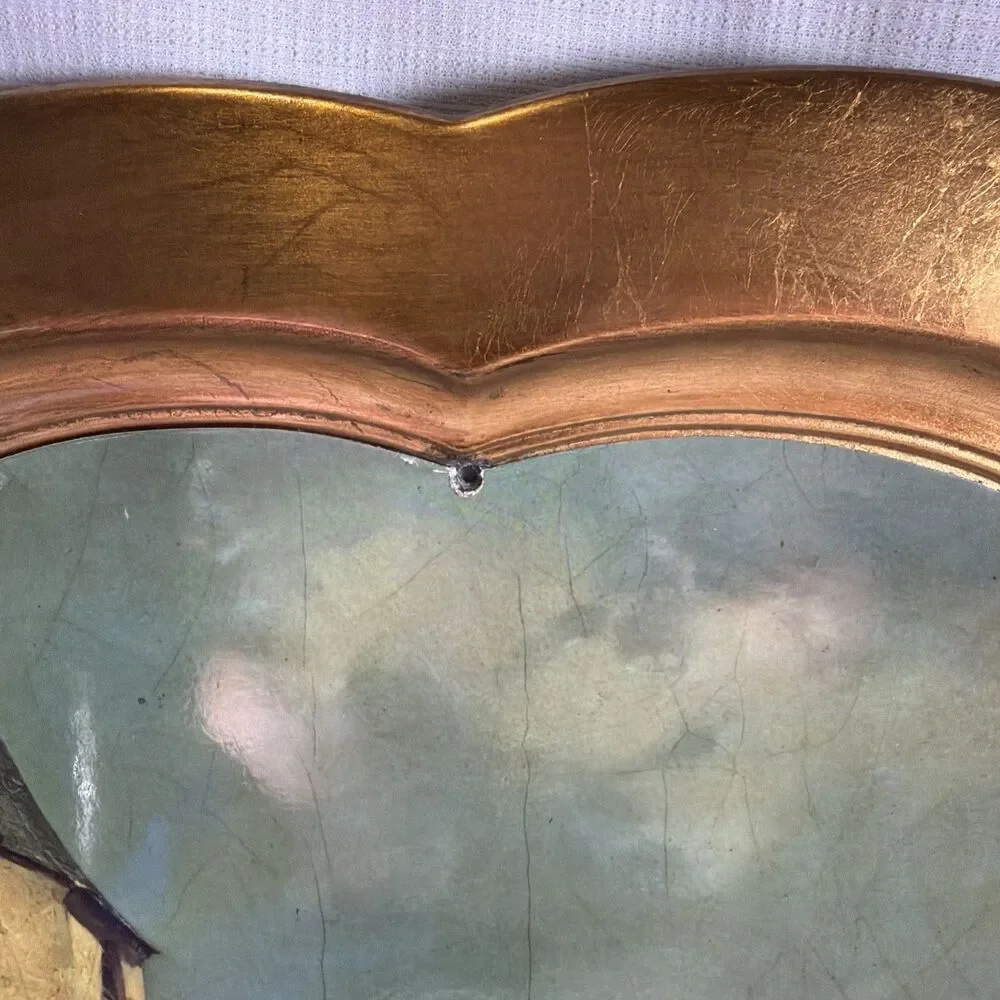 Large Mid Century Florentine Faux Wood Tray Italy Scalloped Gold Vanity Tray